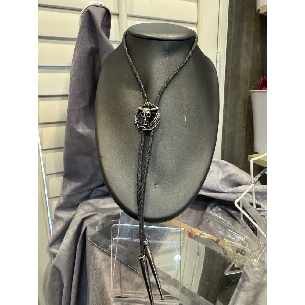 Vintage Cow Steer Bolo Tie Western PU Leather Rope Wedding Necklace